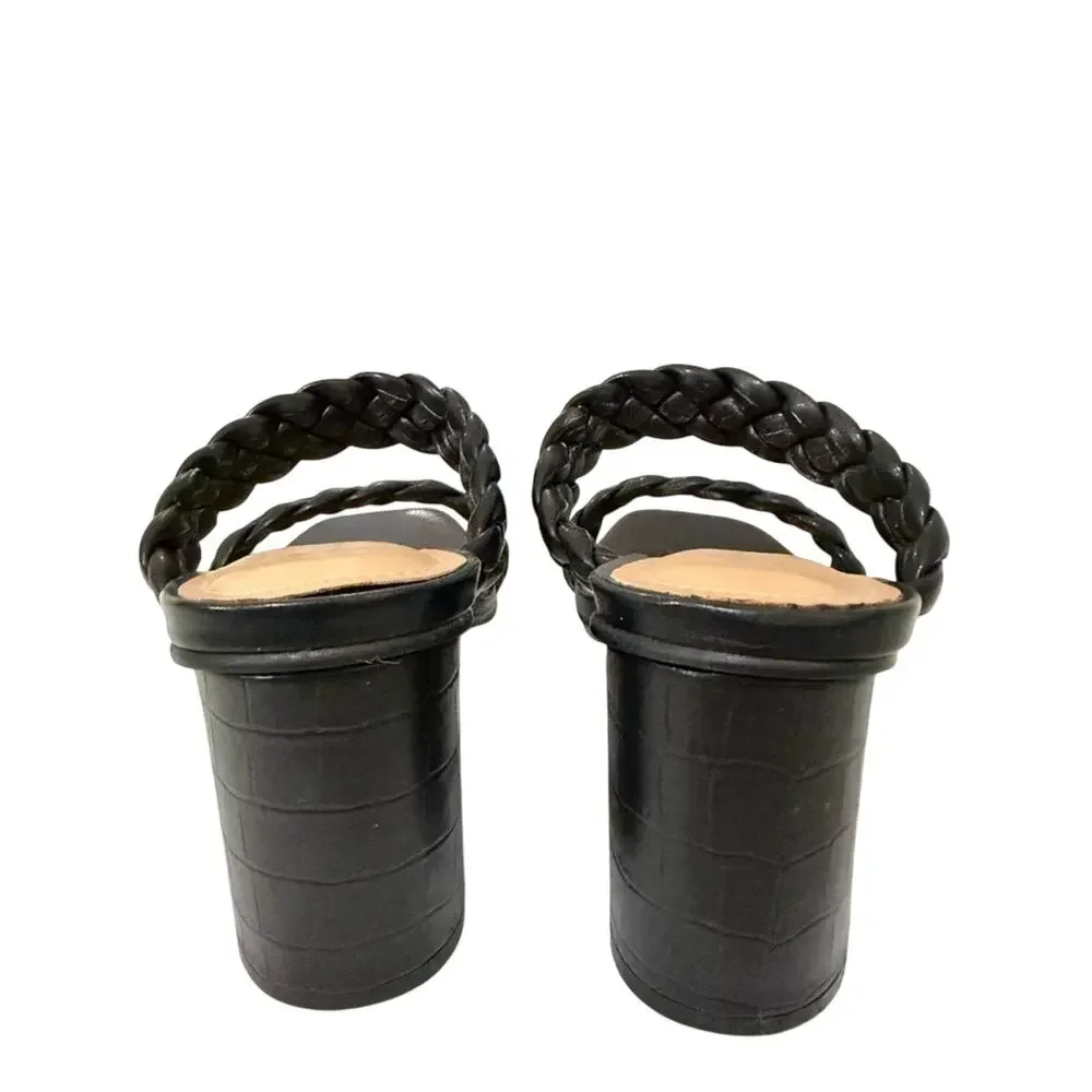 Sincerly Jules Iris Braided Double-Strap Block Heel Black Shoe Sandals - 9.5